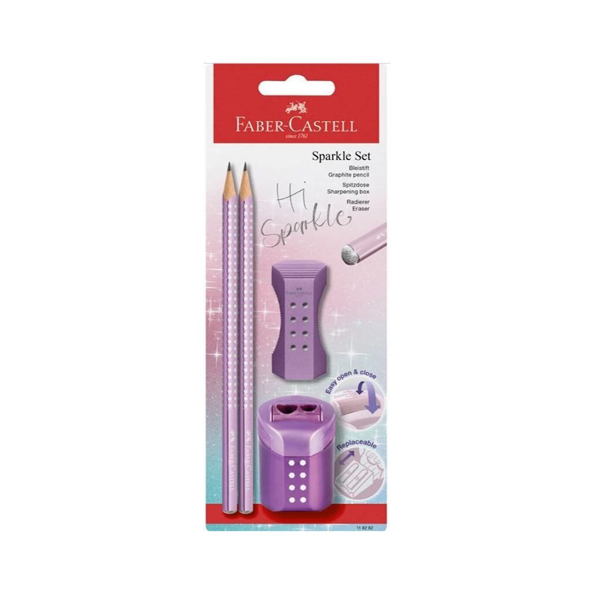 Faber - Castell Σετ Sparkle II 2 Μολύβια, Γόμα & Ξύστρα Metallic Violet