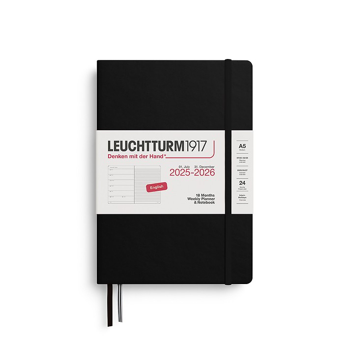 LEUCHTTURM1917 Εβδομαδιαίο Planner/ Σημειωματάριο 2025/26 Α5 με Σκληρό Εξώφυλλο Black