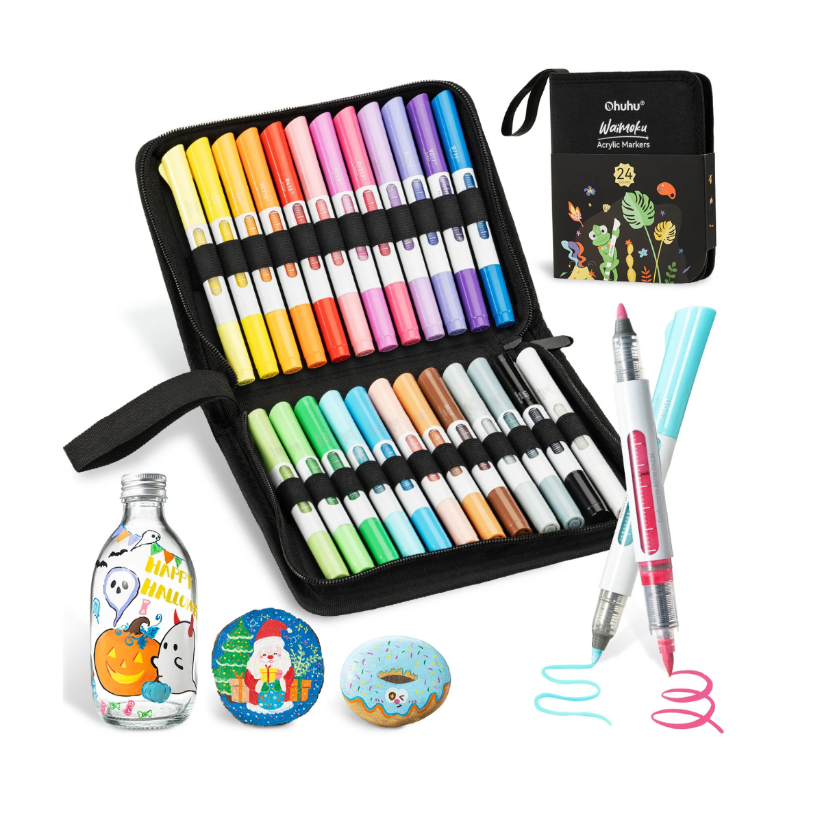 Ohuhu Acrylc Markers Σετ 24 Ακρυλικοί Μαρκαδόροι Waimoku Brush & Bullet