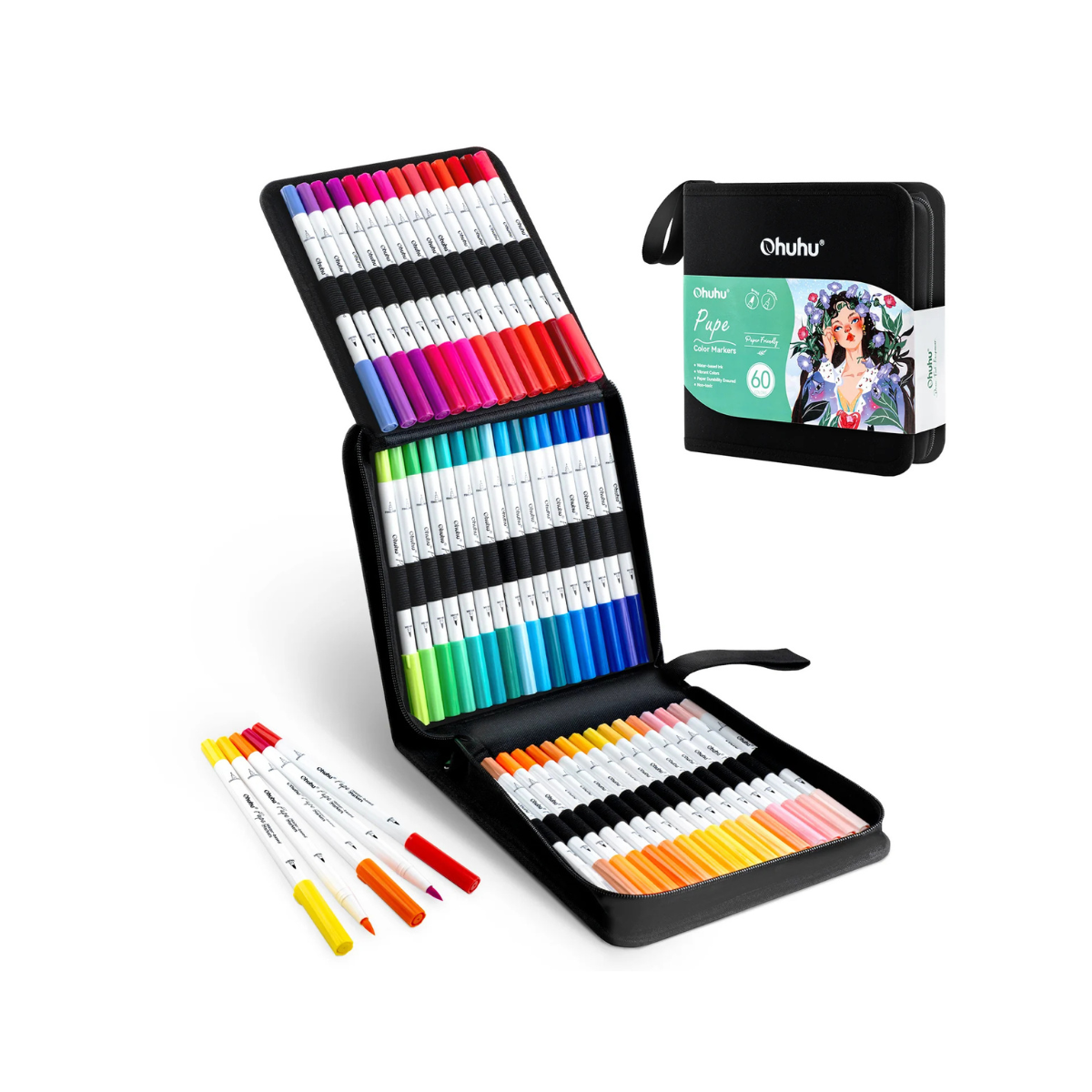 Ohuhu Σετ 60 Μαρκαδόρων Pupe Paper-friendly με Βάση το Νερό - Brush and Fineliner