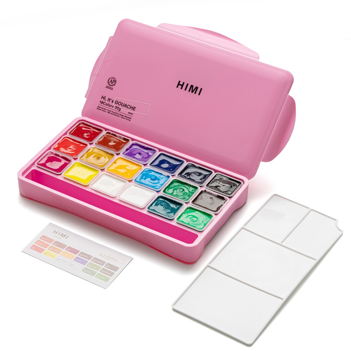 HIMI Σετ 18 Χρωμάτων Jelly Cup Gouache με Παλέτα Ανάμιξης - Pink Case Edition
