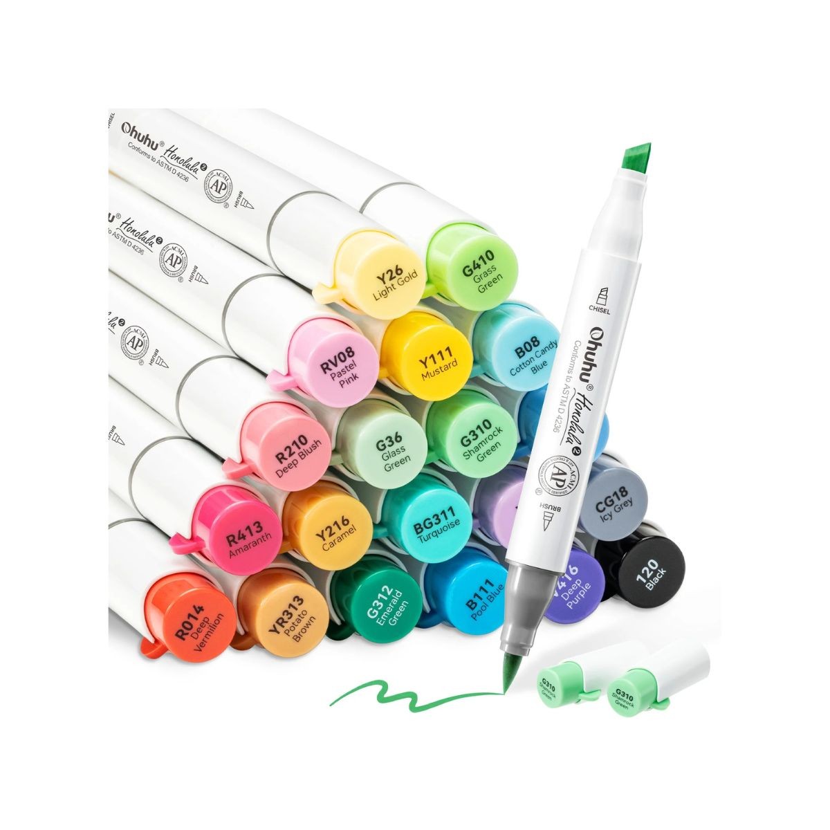 OHUHU Honolulu Alcohol Art Markers Σετ Μαρκαδόρων 24 Βασικών Χρωμάτων Brush & Chisel
