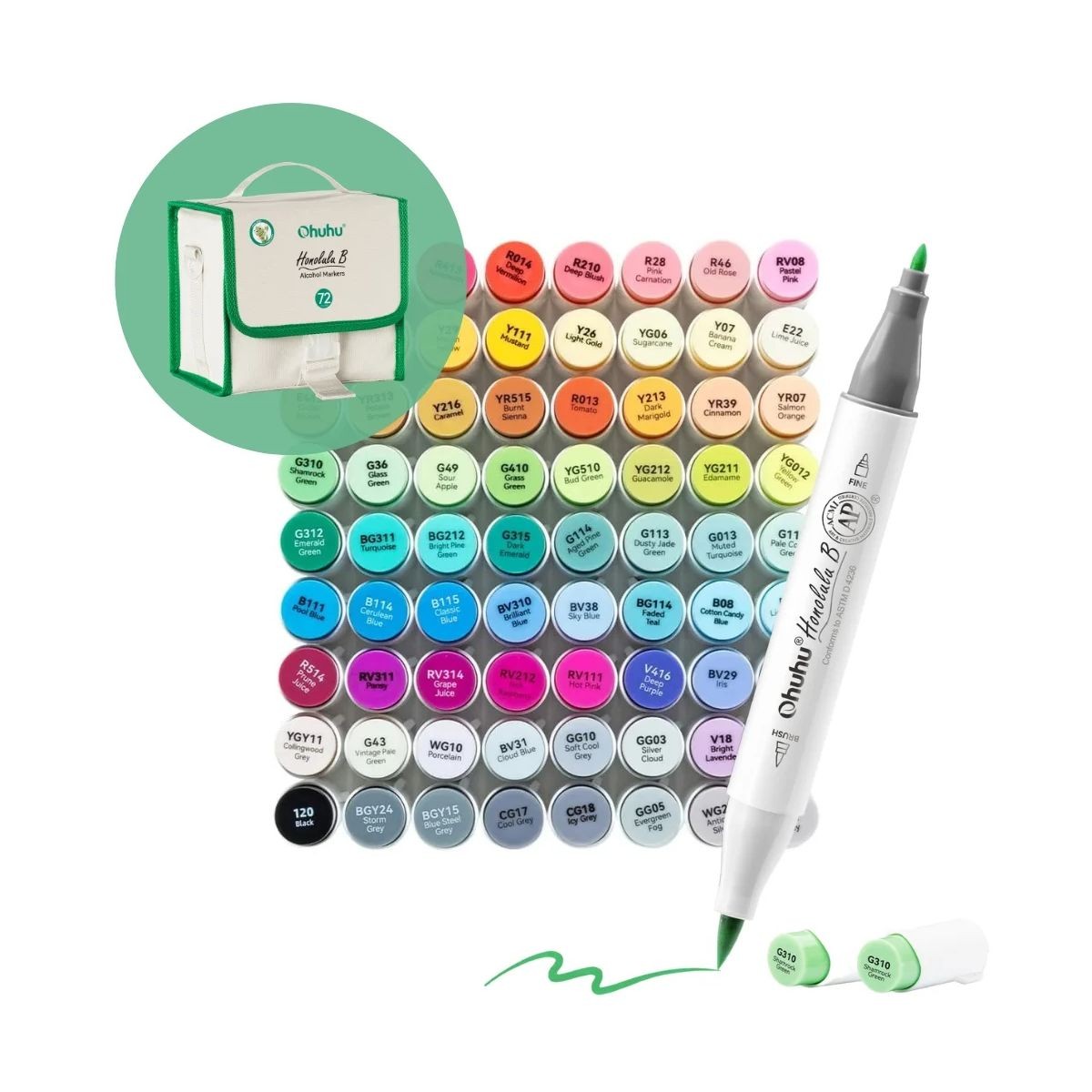 OHUHU Honolulu B Alcohol Art Markers Σετ Μαρκαδόρων 72 Χρωμάτων Brush & Fine