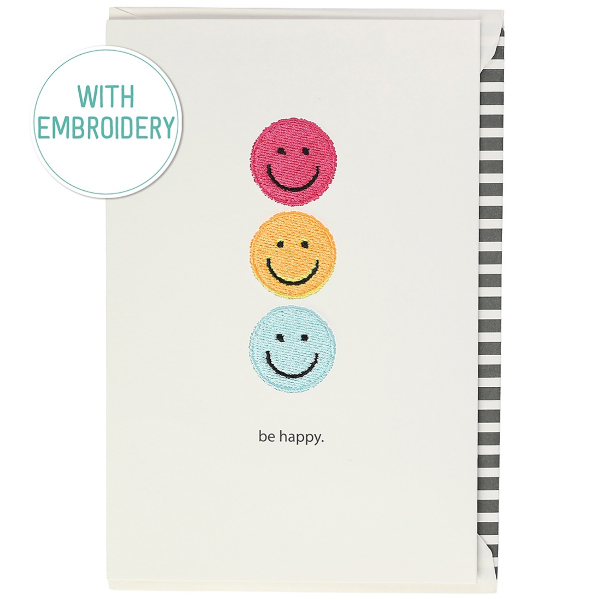 ARTEBENE Ευχετήρια Κάρτα Γενεθλίων Be Happy με κέντημα Happy Face