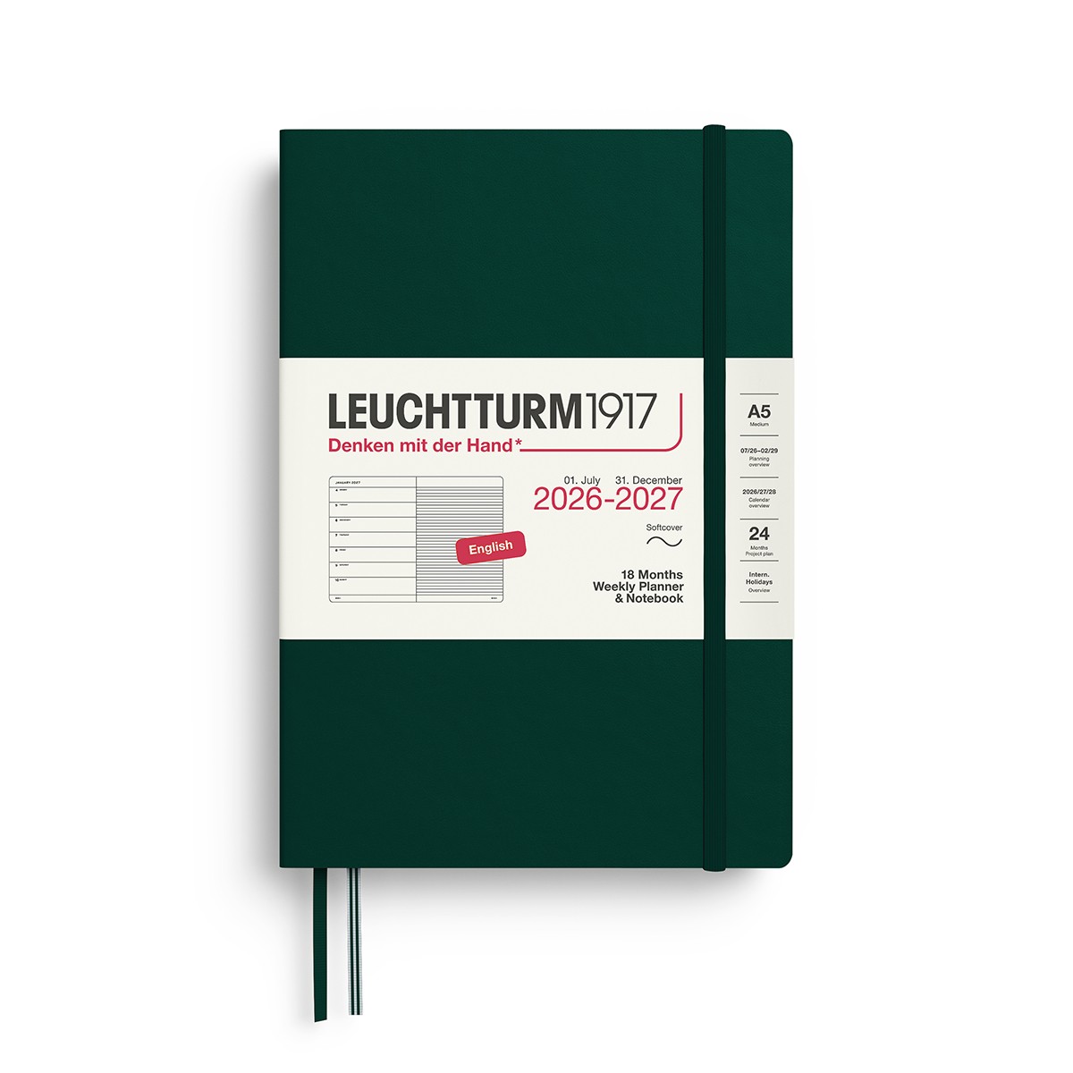 LEUCHTTURM1917 Ακαδημαϊκό Εβδομαδιαίο Planner 2026 - 2027 & Notebook A5 - Forest Green- Μαλακό Εξώφυλλο