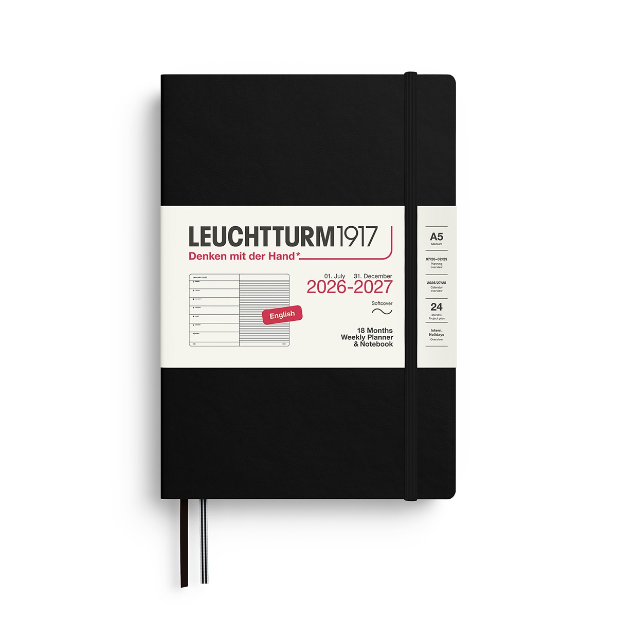 LEUCHTTURM1917 Ακαδημαϊκό Εβδομαδιαίο Planner 2026 - 2027 & Notebook A5 - Μαύρο - Μαλακό Εξώφυλλο