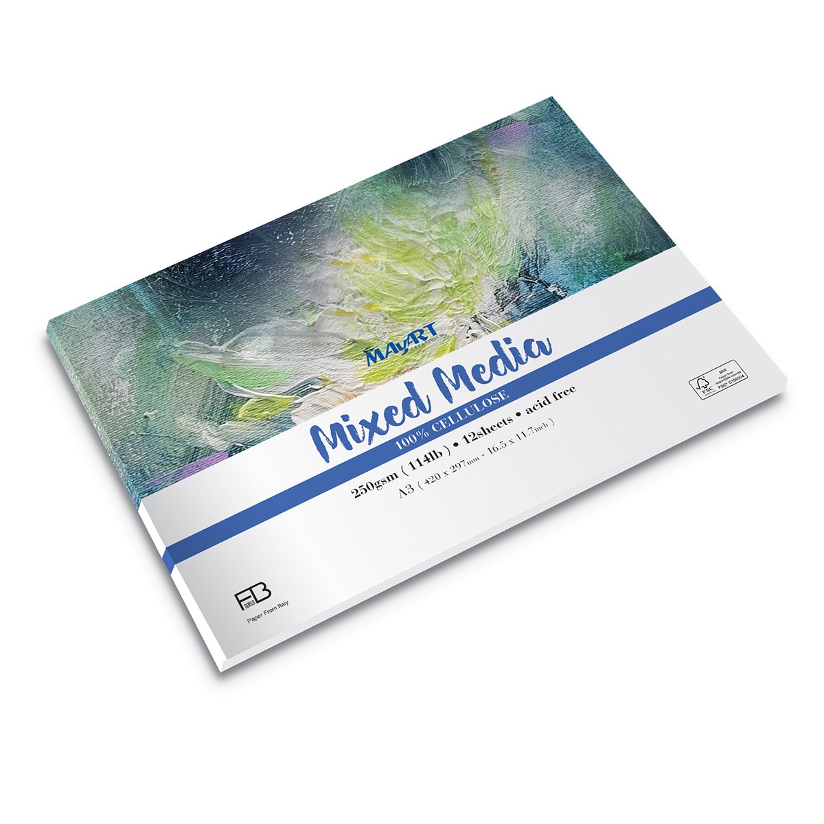 MAYART Creativity - 100% Cellulose FB series -Mixed Media Paper Pad A3