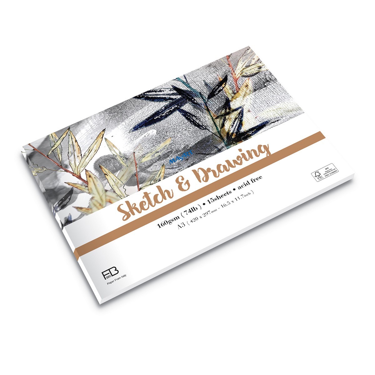 MAYART Creativity - 100% Cellulose FB Series - Sketch & Drawing Paper Pad A3