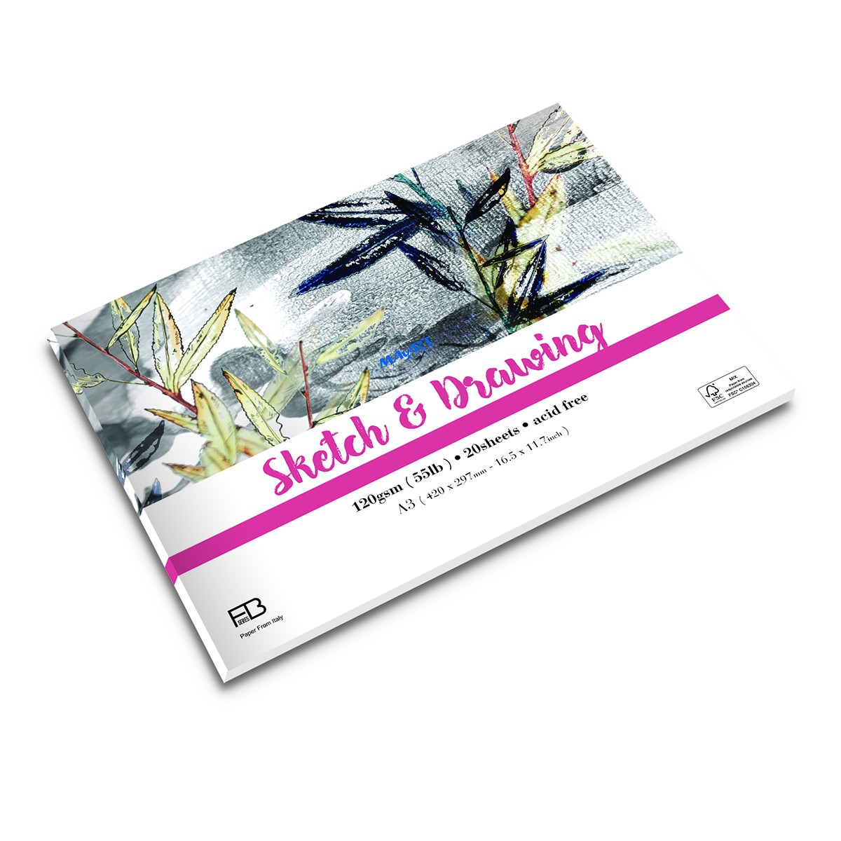 MAYART Creativity - 100% Cellulose FB Series - Sketch & Drawing Paper Pad A3