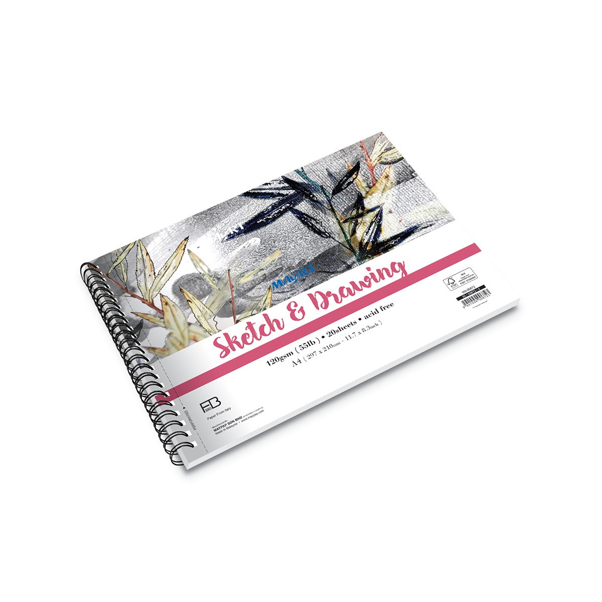 MAYART Creativity - 100% Cellulose FB Series - Wire-O Sketch & Drawing Book A4