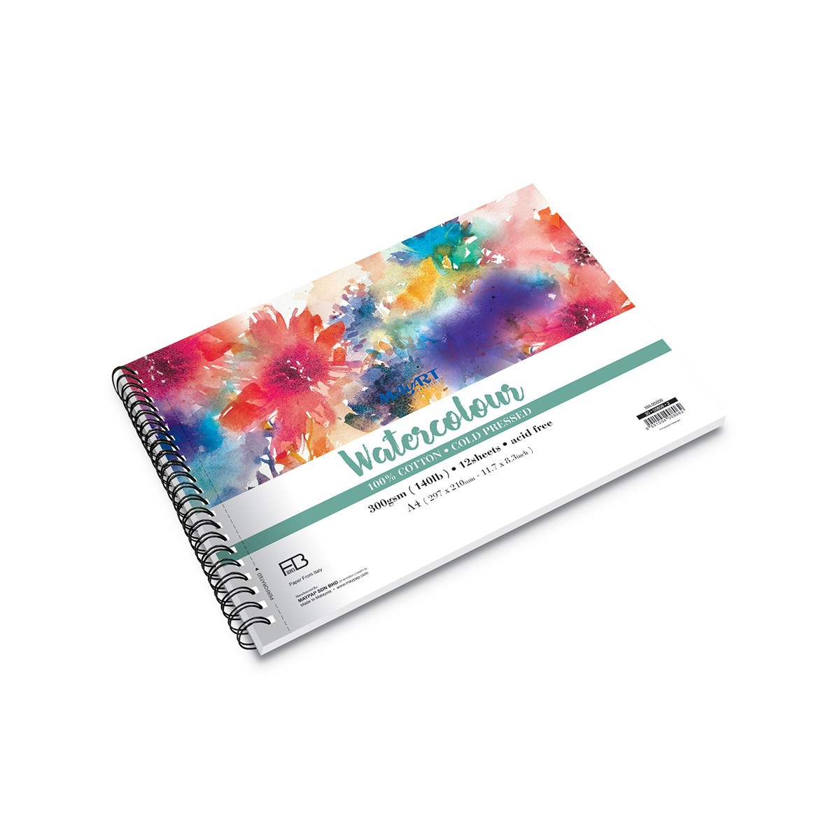 MAYART Creativity - 100% Cotton FB Series - Wire-O Watercolour Painting Book  A4 (Cold Pressed)
