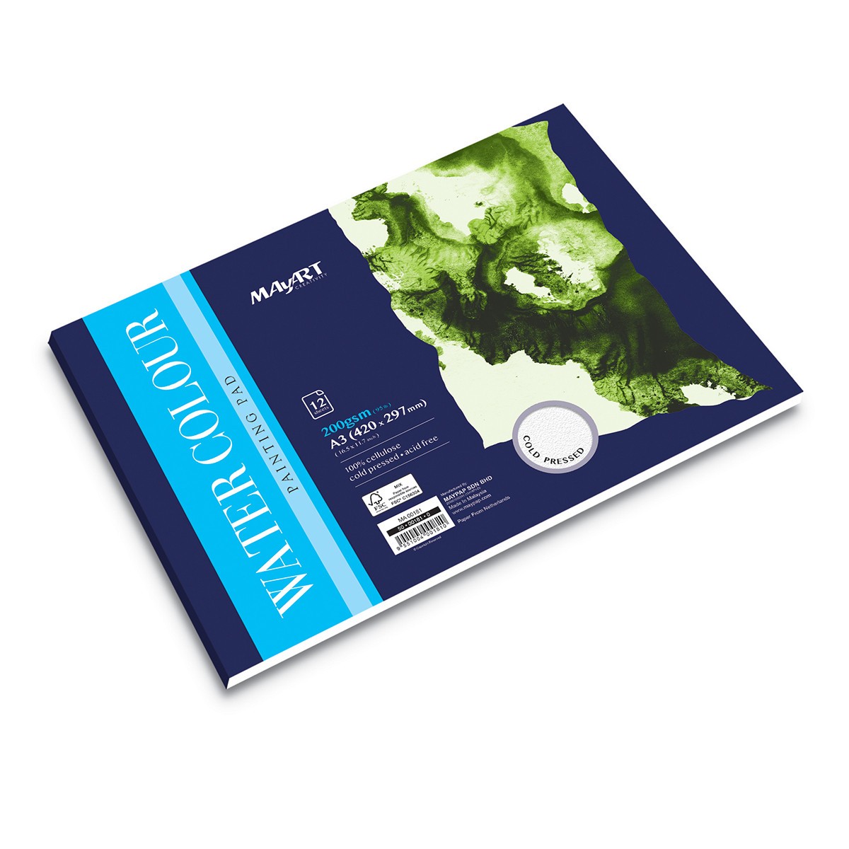 MAYART Creativity - Watercolor 100% Cellulose SC series - Watercolour Painting Pad A3 (Cold Pressed)