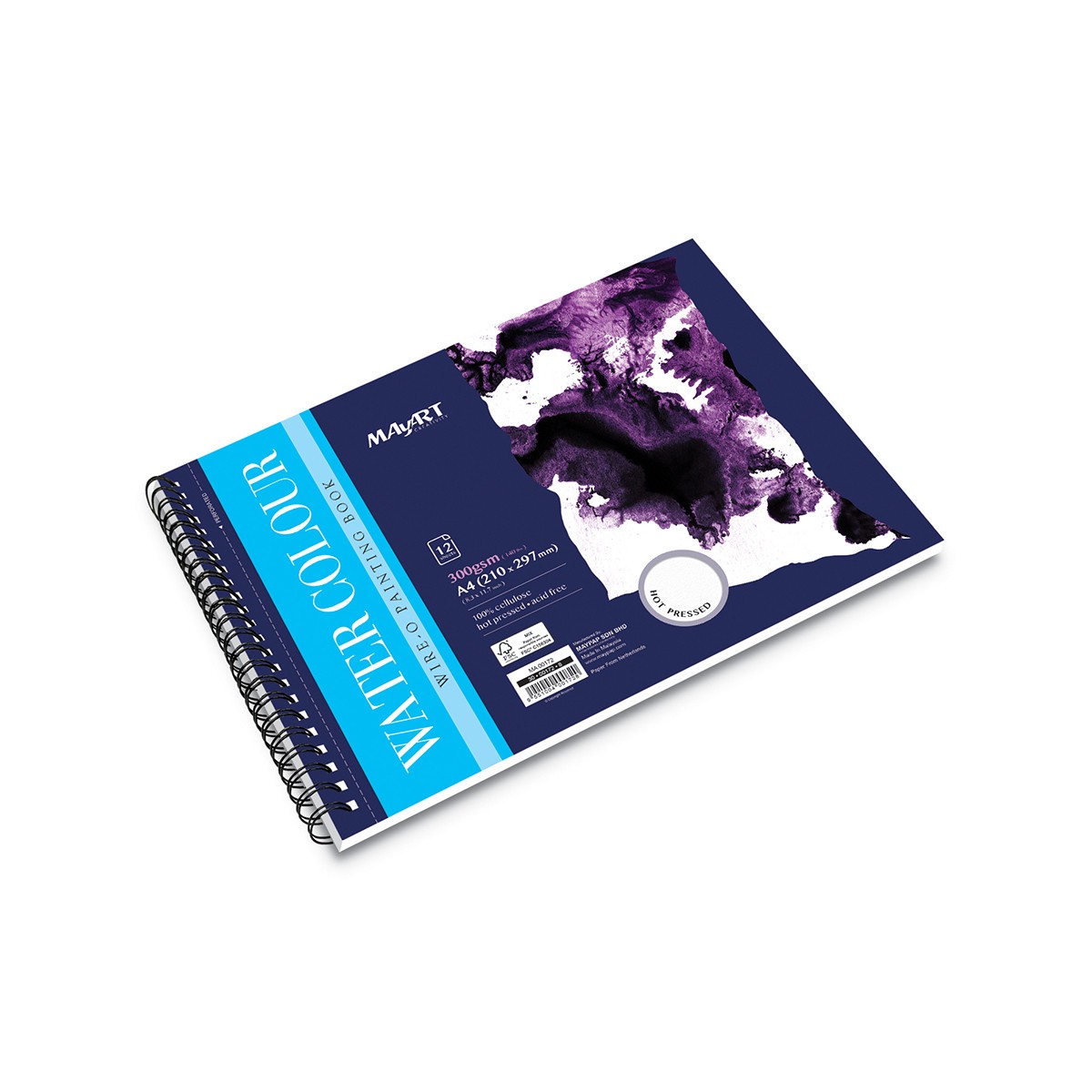 MAYART Creativity - Watercolor 100% Cellulose SC series - Wire-O Watercolour Painting Book A4 (Hot Pressed)