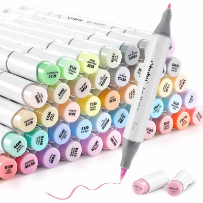 OHUHU Honolulu B Alcohol Brush Markers Σετ Μαρκαδόρων 48 Pastel Χρωμάτων Brush & Fine