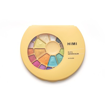 HIMI Σετ 24 Χρωμάτων Semi-Moist Watercolour με Πινέλο Yellow Case - Metallic Edition