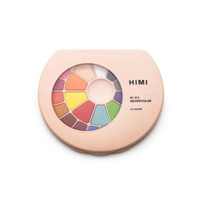 HIMI Σετ 24 Χρωμάτων Solid Watercolour με Πινέλο - Pink Case