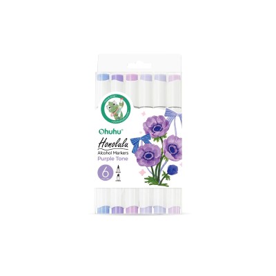 Ohuhu Honolulu Alcohol Markers Σετ Μαρκαδόρων 6 Purple Tones Brush & Chisel