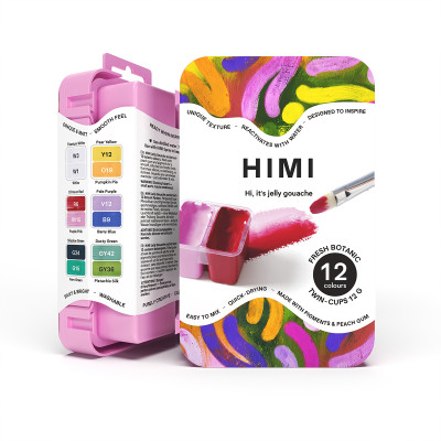 HIMI Gouache Twin Cup Σετ 12 Χρωμάτων Fresh Botanic- Pink Case