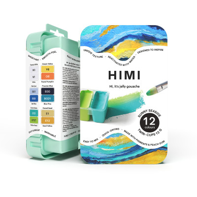 HIMI Gouache Twin Cup Σετ 12 Χρωμάτων Sunny Seaside - Green Case