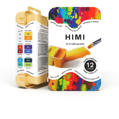 HIMI Gouache Twin Cup Σετ 12 Χρωμάτων Super Vibrant - Yellow Case