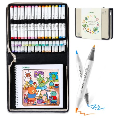 Ohuhu Honolulu B Σετ 48 Μαρκαδόρων Αλκοόλης Brush & Fine με Coloring Book