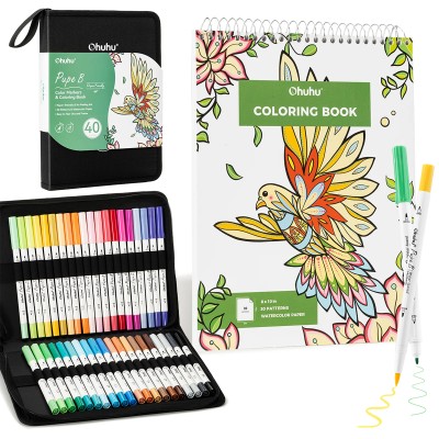 OHUHU Pupe B 40 Paper-friendly (No Peeling) - Σετ Μαρκαδόρων με Βάση το νερό ＆ Coloring Book