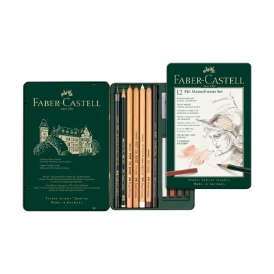 Faber-Castell Μεταλλική Κασετίνα Pitt Monochrome 12τεμ.