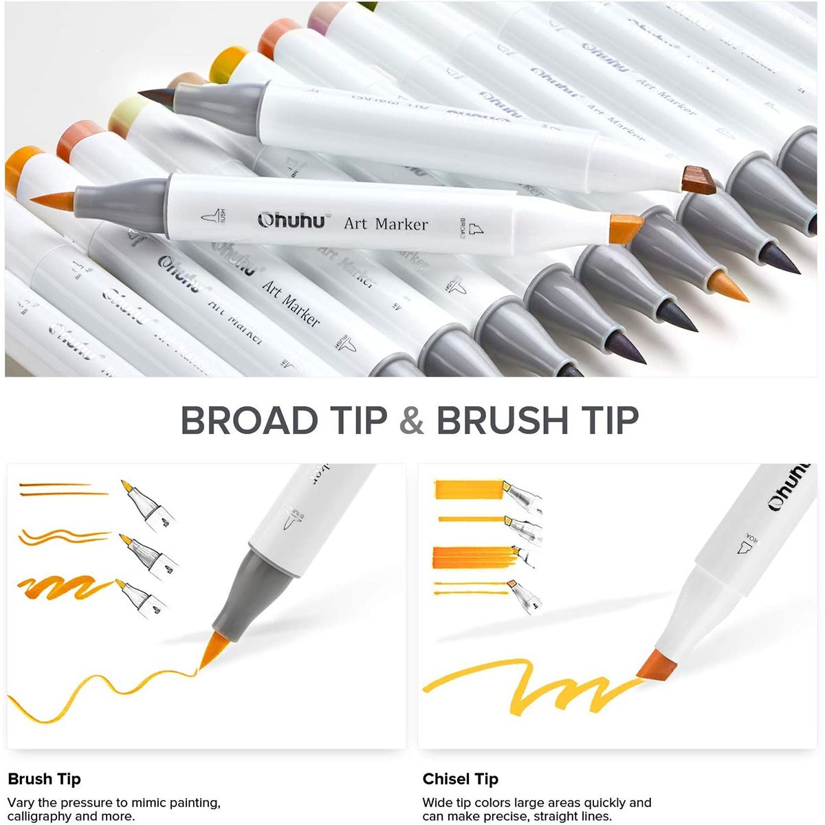 OHUHU Honolulu Alcohol Markers Σετ Μαρκαδόρων 24 Skin tone χρωμάτων Brush & Chisel