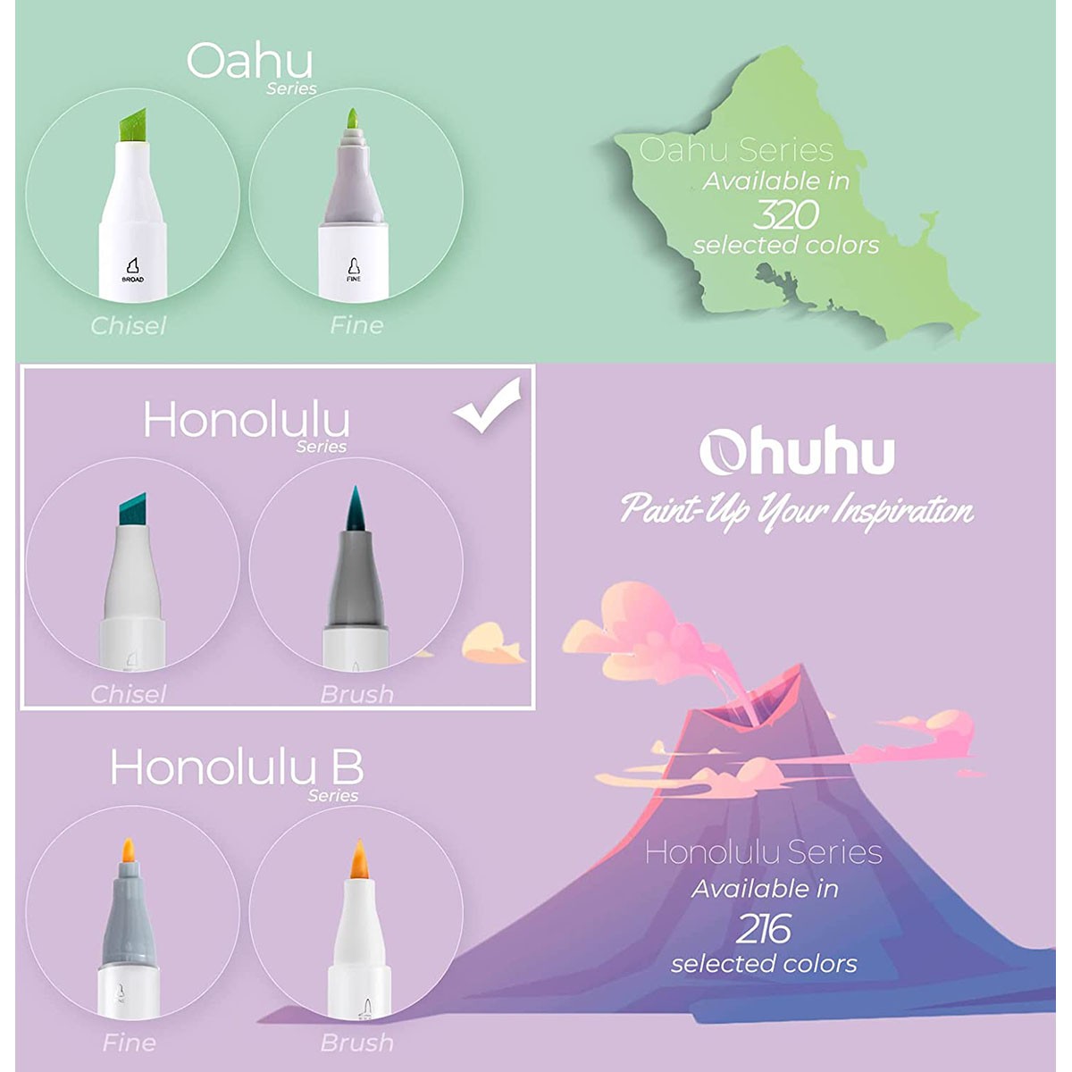 OHUHU Honolulu Alcohol Markers Σετ Μαρκαδόρων 24 Skin tone χρωμάτων Brush & Chisel