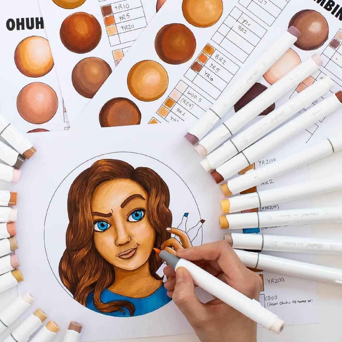 OHUHU Honolulu Alcohol Art Markers Σετ Μαρκαδόρων 36 Skin tone Brush & Chisel