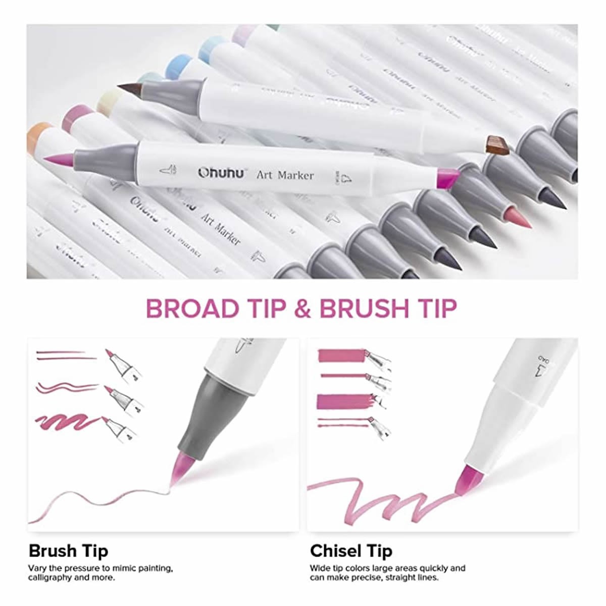 OHUHU Honolulu Alcohol Markers Σετ Μαρκαδόρων 48 Pastel χρωμάτων Brush & Chisel