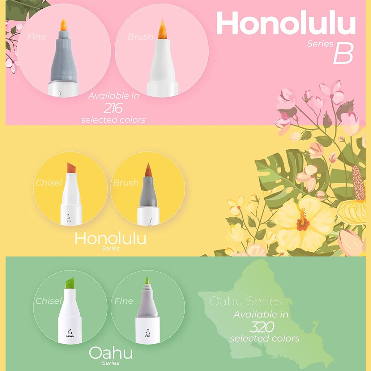 OHUHU Honolulu B Alcohol Art Markers Σετ Μαρκαδόρων 216 Χρωμάτων Brush & Fine