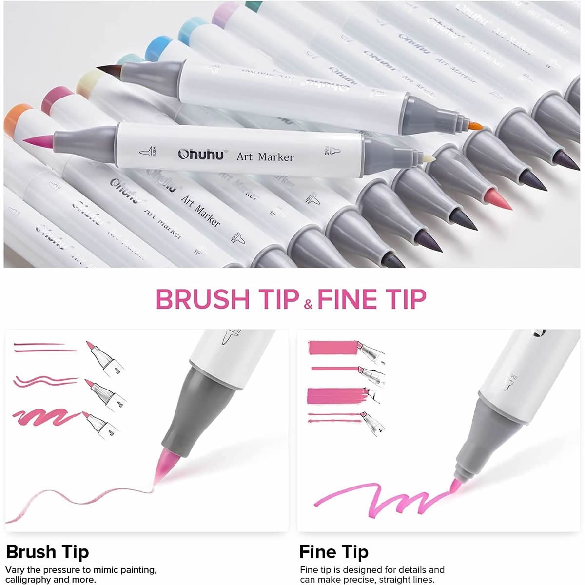 OHUHU Honolulu B Alcohol Brush Markers Σετ Μαρκαδόρων 48 Pastel Χρωμάτων Brush & Fine