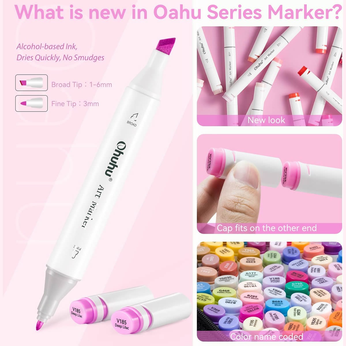 OHUHU Oahu Alcohol Art Markers Σετ Μαρκαδόρων 200 χρωμάτων Fine & Chisel