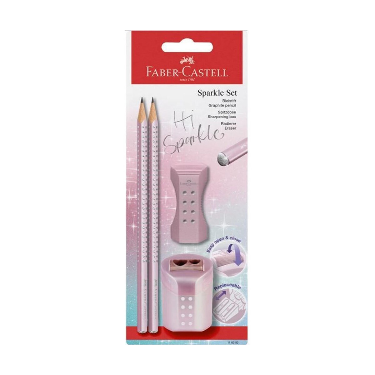 Faber - Castell Σετ Sparkle II 2 Μολύβια, Γόμα & Ξύστρα Metallic Pink