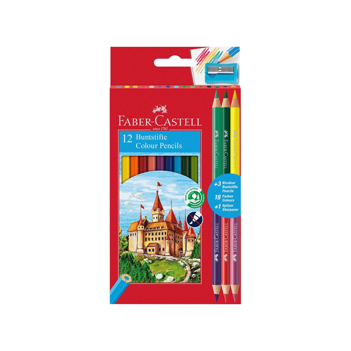Faber-Castell Σετ Ξυλομπογιές 12 Χρωμάτων + 3 Διπλές Ξυλομπογιές