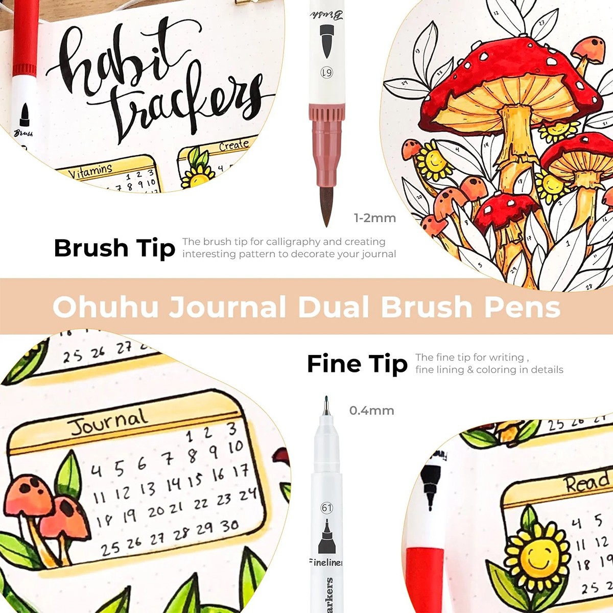 OHUHU Art Markers Σετ Μαρκαδόρων 100 Χρωμάτων με Βάση το Νερό Brush & Fineliner