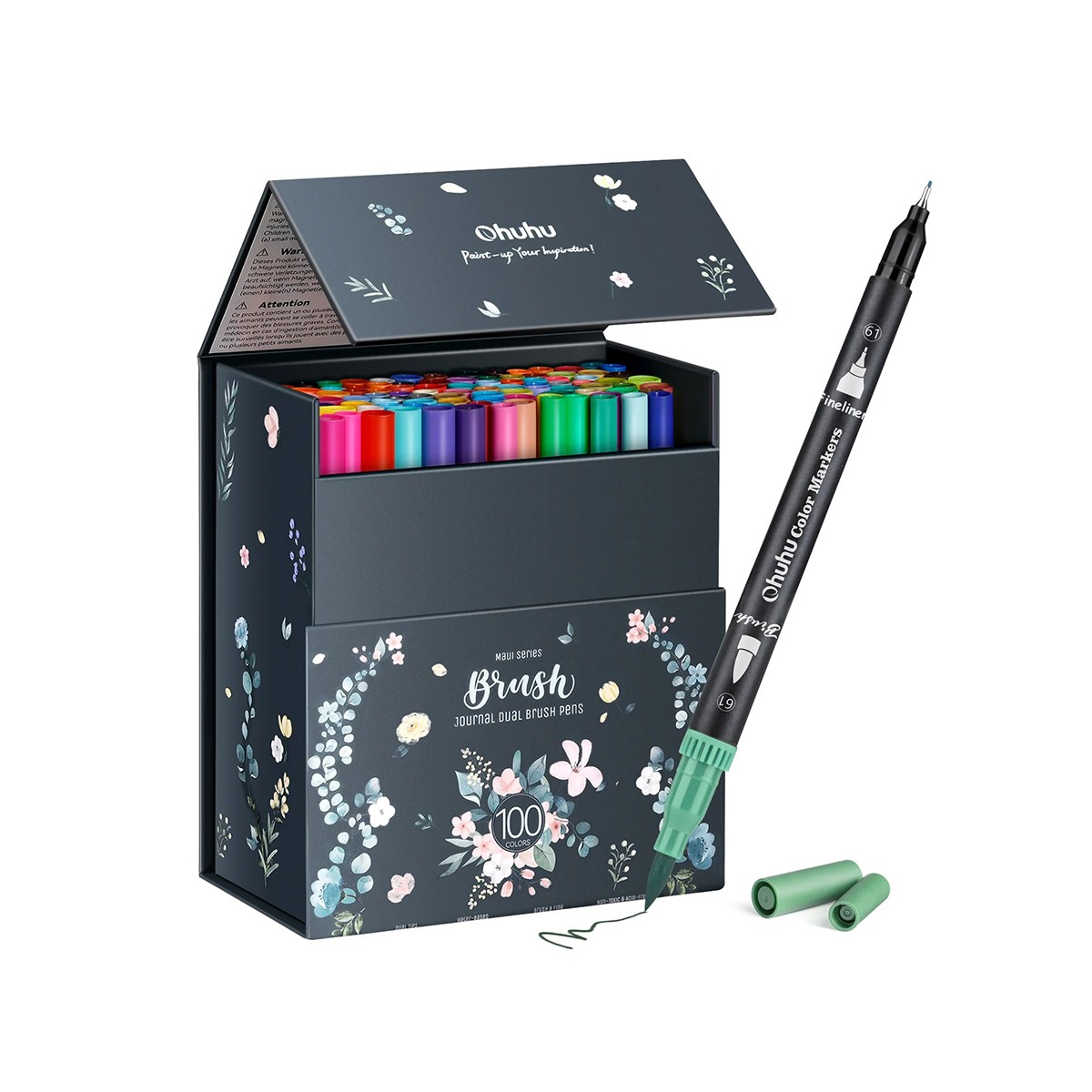 OHUHU Art Markers Σετ Μαρκαδόρων 100 Χρωμάτων με Βάση το Νερό Brush & Fineliner