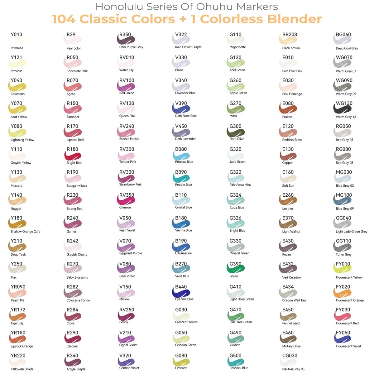 OHUHU Honolulu B Alcohol Art Markers Σετ Μαρκαδόρων 104 Χρωμάτων Brush & Fine