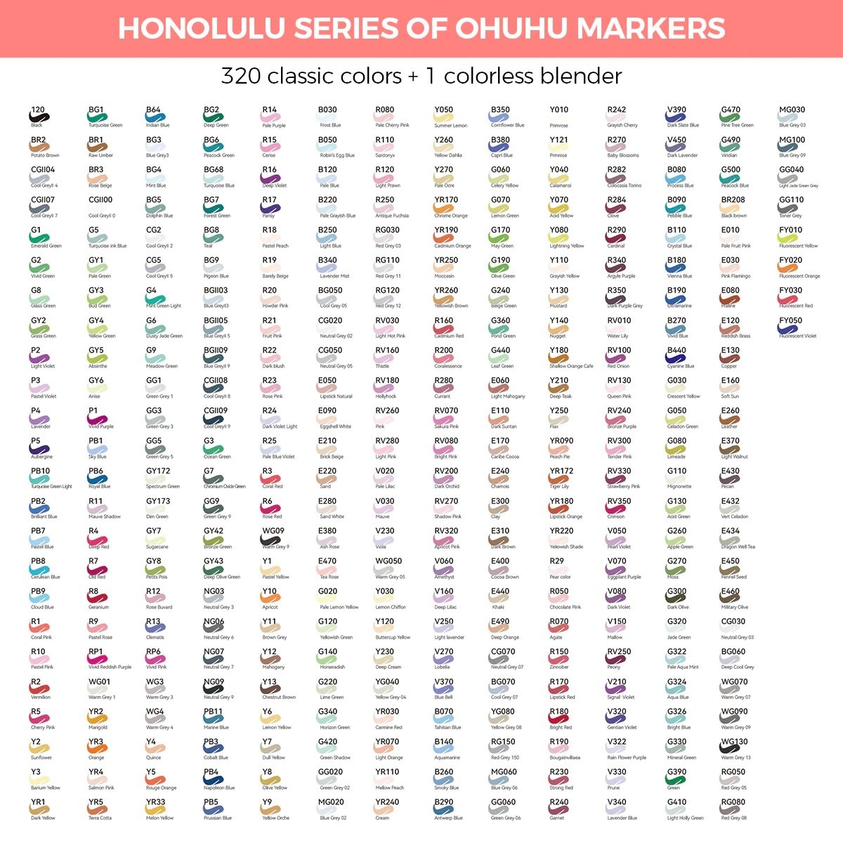 OHUHU Honolulu B Alcohol Art Markers Σετ Μαρκαδόρων 320 Χρωμάτων Brush & Fine