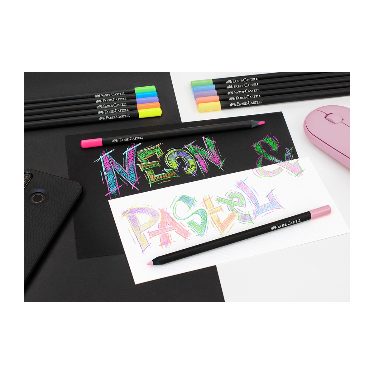 Faber-Castell Σετ 12 Ξυλομπογιές Neon & Pastel Black Edition