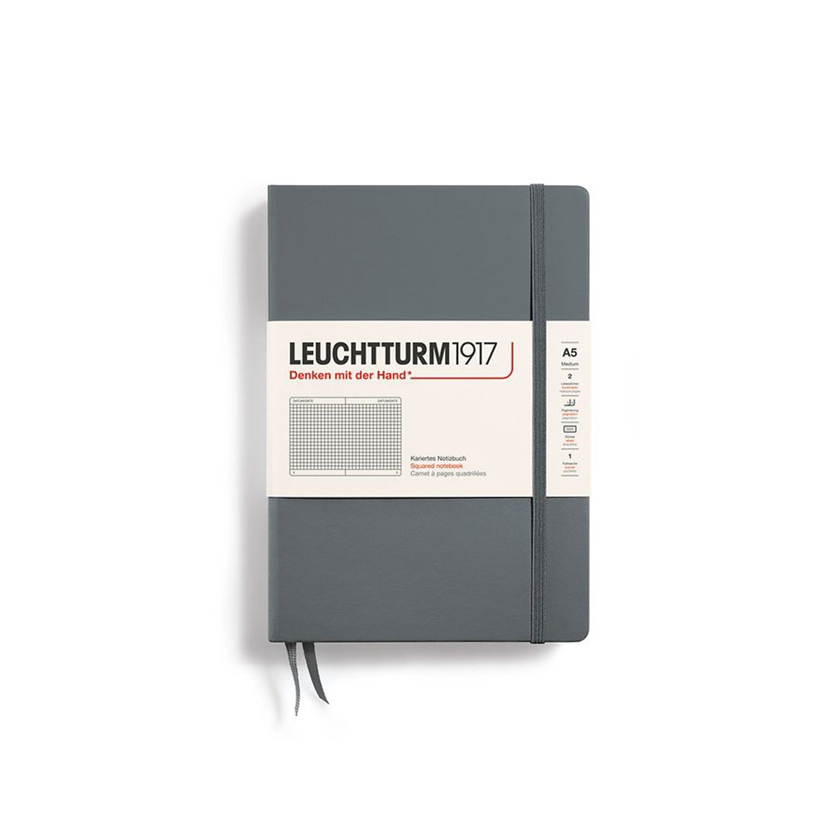 LEUCHTTURM1917 Σημειωματάριο Α5 Σκληρό Εξώφυλλο 251φ. Anthracite - Καρέ
