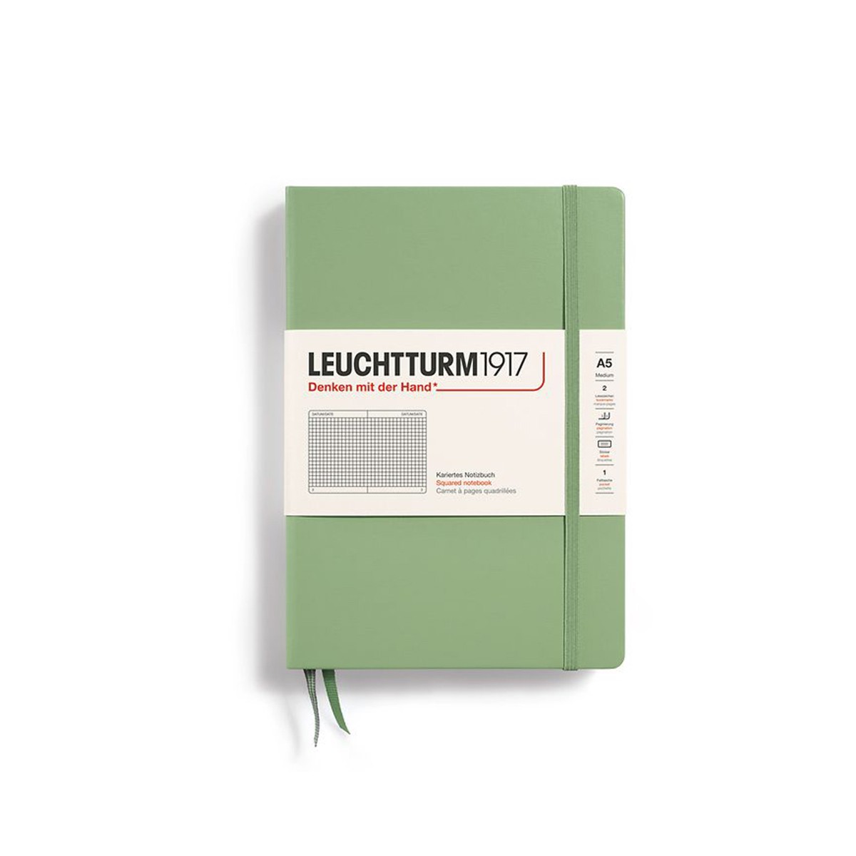 LEUCHTTURM1917 Σημειωματάριο Α5 Σκληρό Εξώφυλλο 251φ. Sage - Καρέ