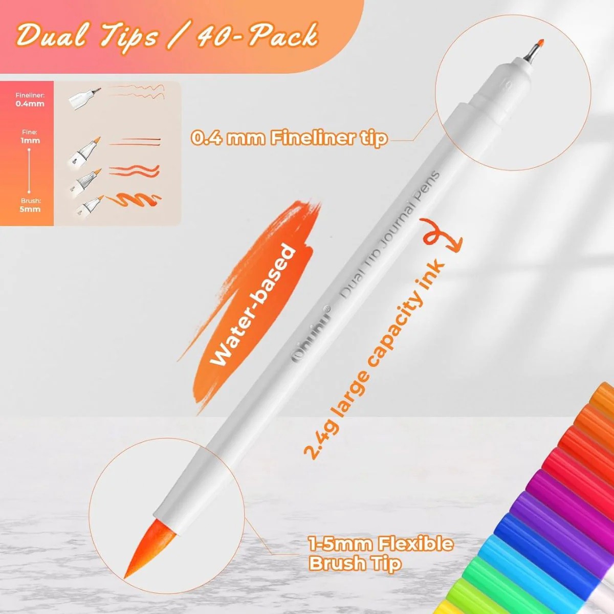 Ohuhu Σετ 40 Μαρκαδόρων με Βάση το Νερό Brush & Fineliner