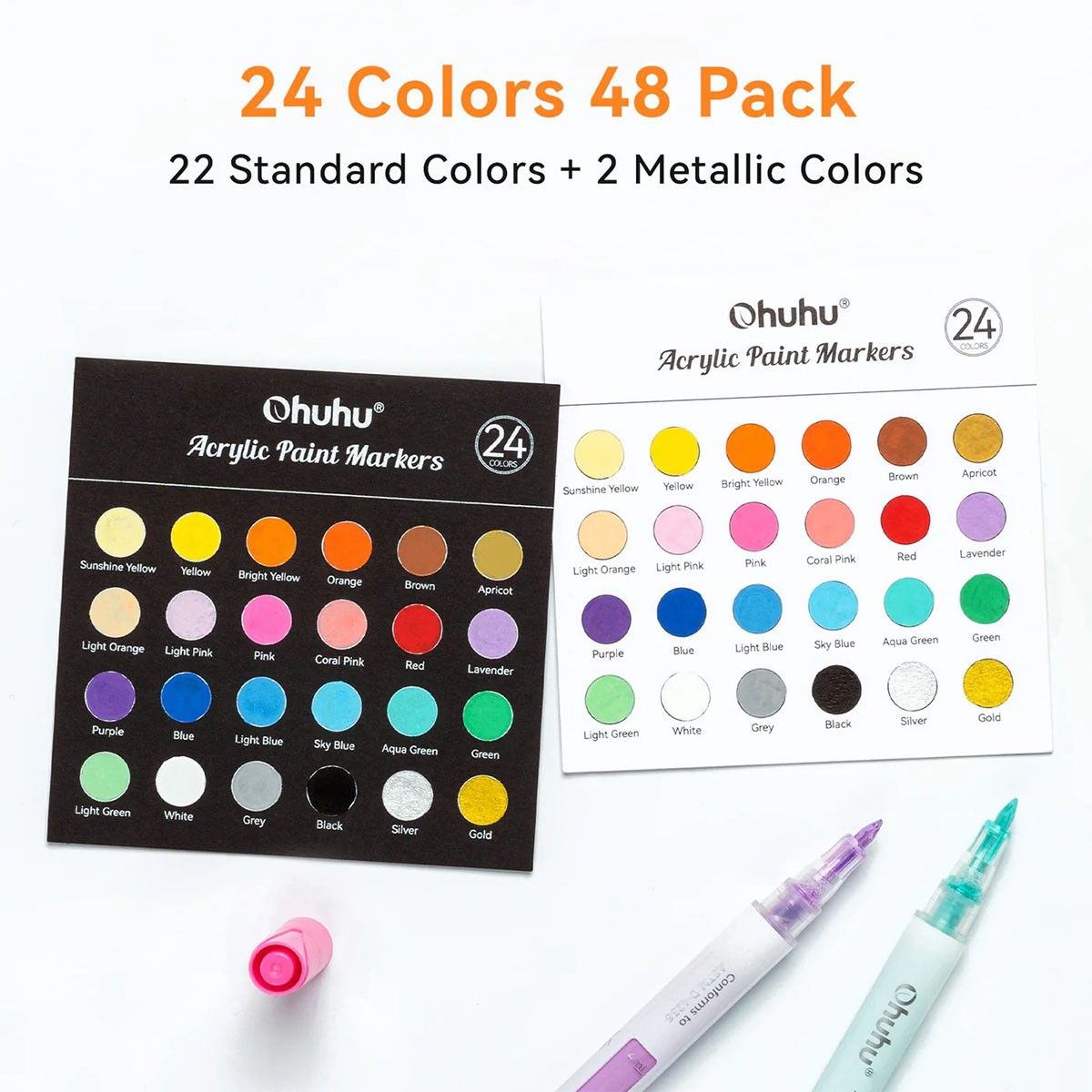 Ohuhu Acrylic Markers Σετ 48 Ανεξίτηλων Ακρυλικών Μαρκαδόρων / 24 Χρώματα