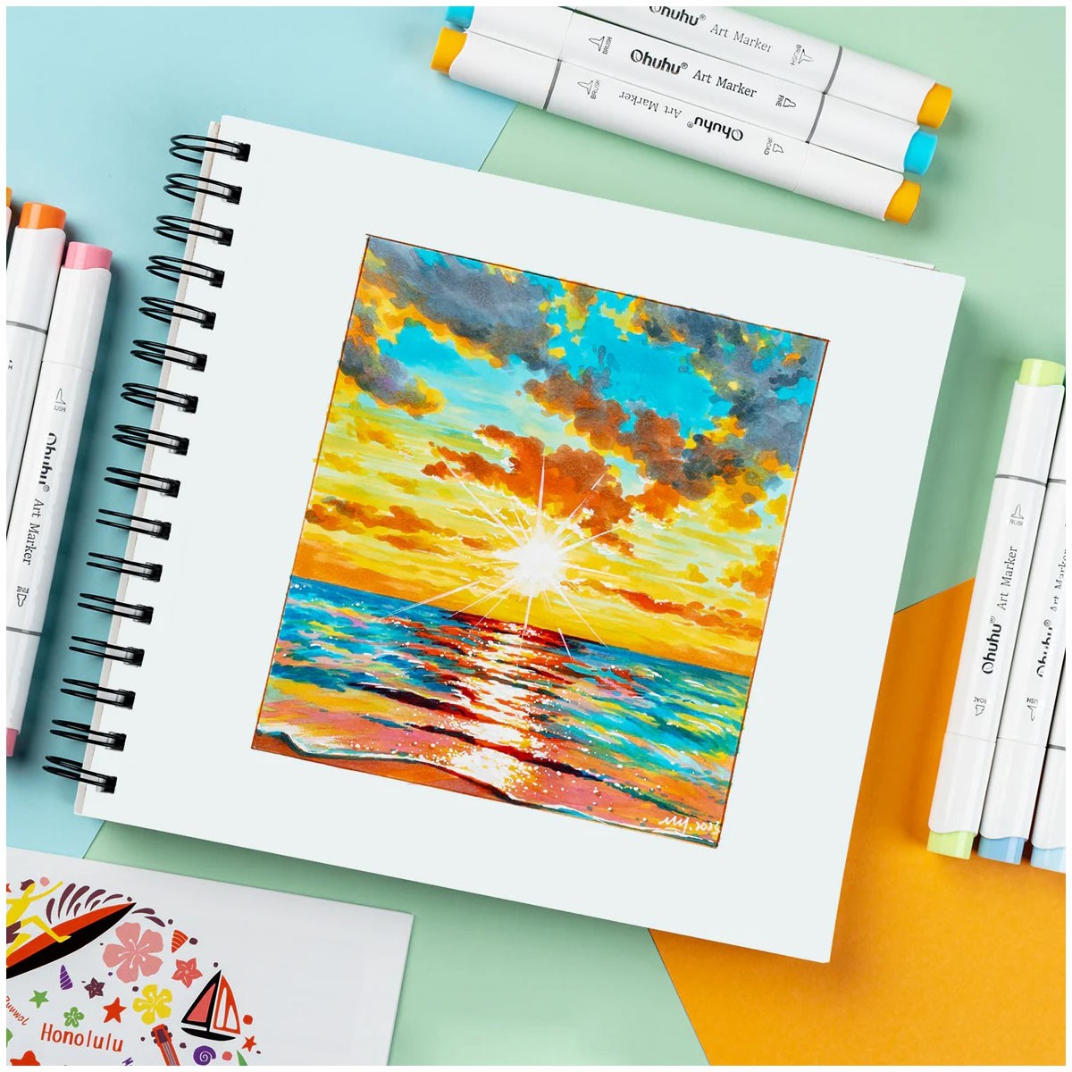 Ohuhu Bleedproof Sketchbook Σπιράλ Μπλοκ Σχεδίου 22.5 x 21.0 cm 150gr