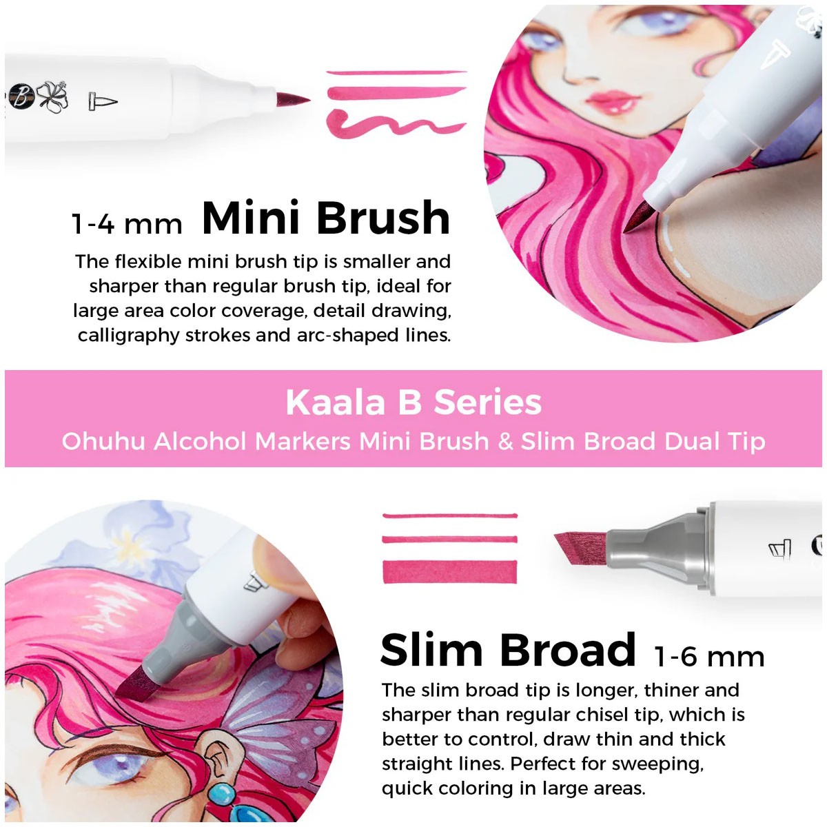 Ohuhu Kaala Alcohol Markers Σετ 60 Χρωμάτων Slim Chisel & Mini Brush
