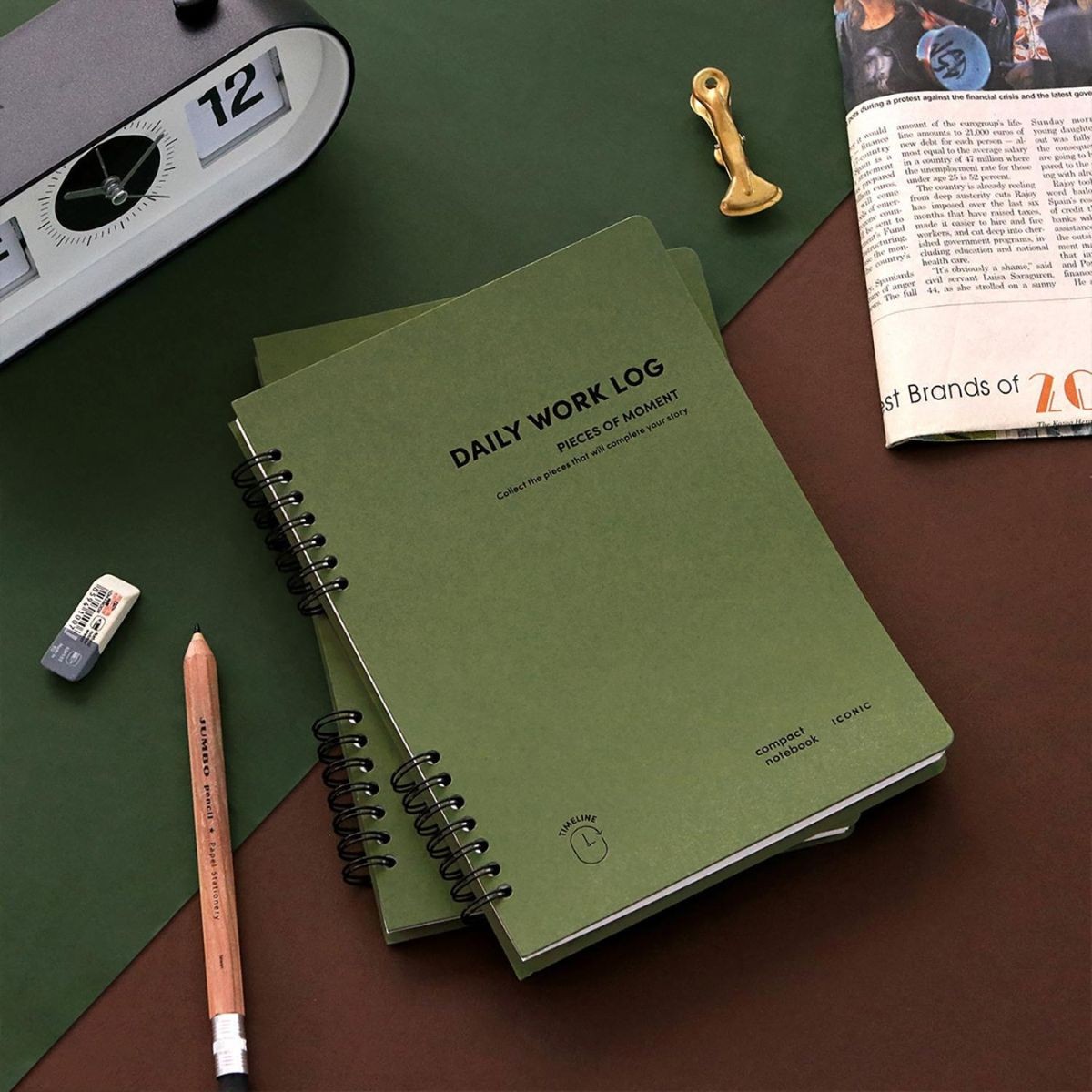 Iconic Ημερήσιο Ημερολόγιο Daily A5 work log Olive green