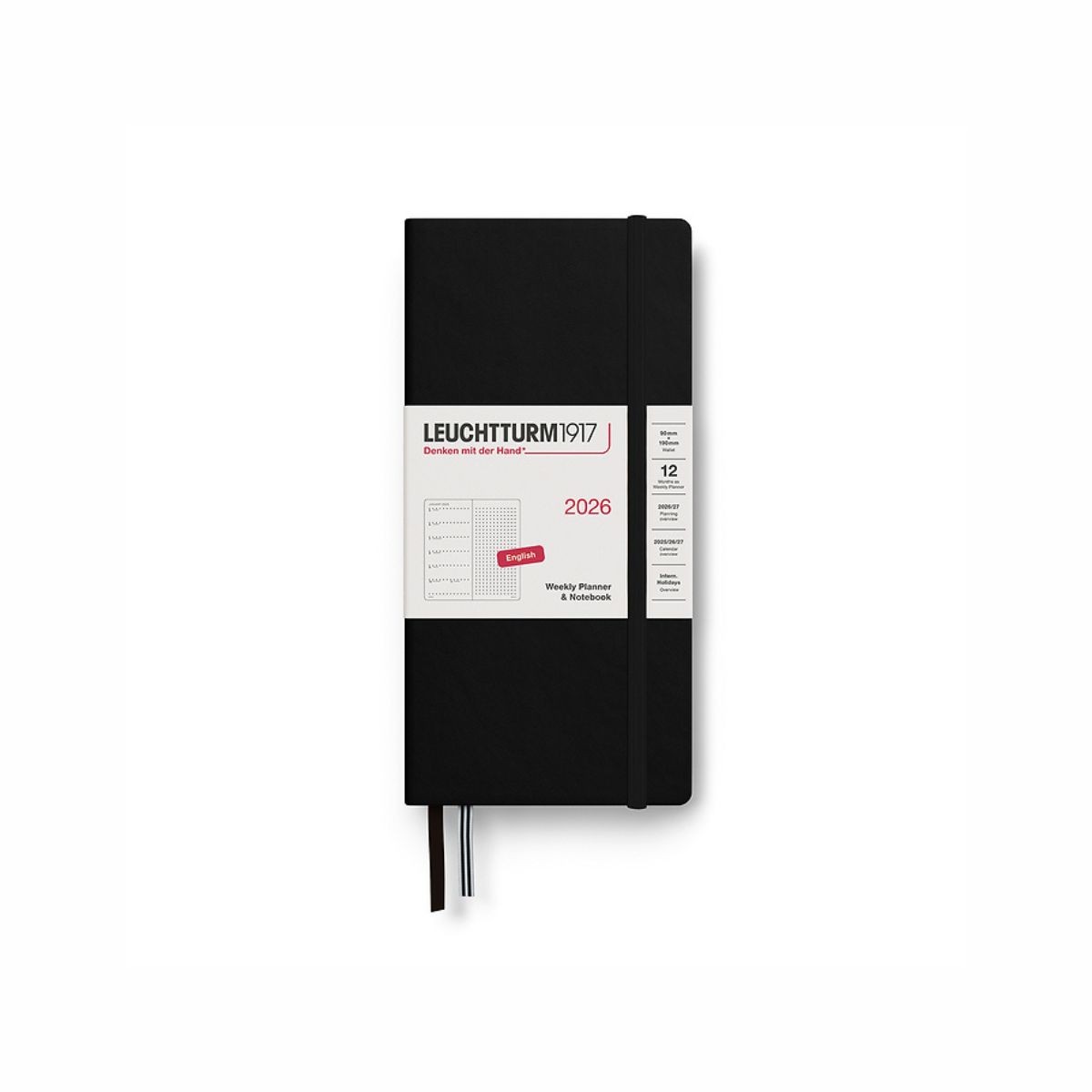 LEUCHTTURM1917 Εβδομαδιαίο Ημερολόγιο & Notebook Dotted 2026 Wallet B6+ x A6 Black