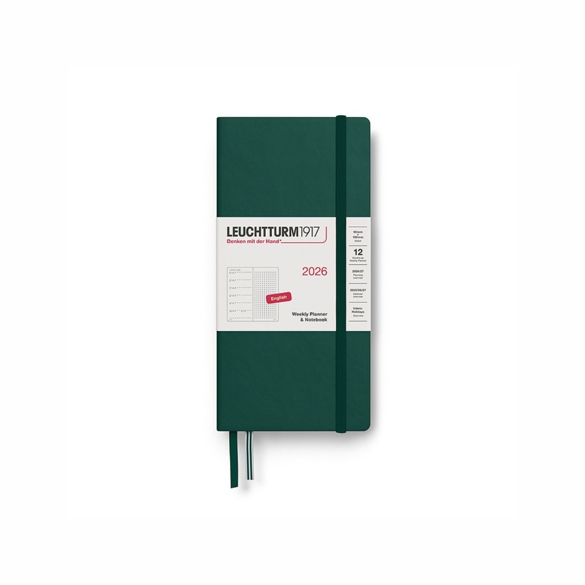 LEUCHTTURM1917 Εβδομαδιαίο Ημερολόγιο & Notebook Dotted 2026 Wallet B6+ x A6 Forest Green